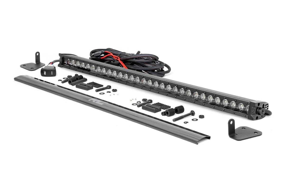 LED Light Kit | Hood Mount | 30" Black Single Row | White DRL | Mahindra Roxor